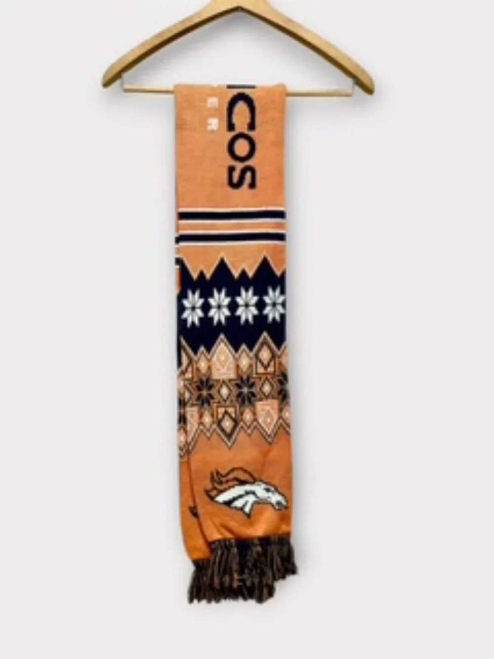 Forever Collectibles Denver Broncos Scarf Snowflakes Fringe Orange and Navy